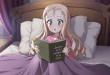 1girl, official art, girls und panzer, indoors, bedroom, bed, pillow, s-1882844454