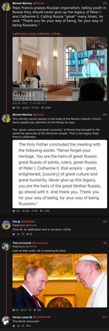 Pope Francis praises Russian imperialism