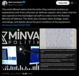 The outlet Minval claims that the letter they received contains an explanatory note from a Russian air defense captain, 03-07-2025 fire was opened on the Azerbaijani aircraft