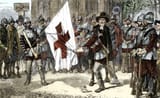Massachusetts Puritans removing the cross from the English flag