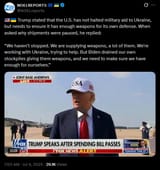 Trump stated that the U.S. has not halted military aid to Ukraine, but needs to ensure it has enough weapons for its own defense. When asked 04-07-2025 HD