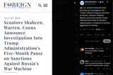 U.S. Senate Democrats have launched an investigation into Trump’s refusal to impose sanctions on Russia. Senators Shaheen, Warren, and Coons say 04-07-2025