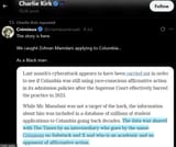 NYC Mayor Zohran Mamdani affirmative action Columbia University