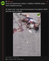 Screenshot 2025-07-05 at 23-43-13 RT (@RT_com) ‘Over 65 Palestinians killed’ in ISRAELI STRIKES today — Gaza hospital sources At ‘least nine’ near Gaza Humanitarian Foundation (GHF) aid hub north of Rafah XCancel