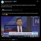 This translates to, let&#039;s just forget what happened, and look what benefits us the most. 06-07-2025 I’m starting to think Vance has commercial ties in Russia HD