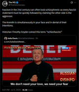 Thehistoriansqu 05-07-2025 Fascism in the 21st century can often look schizophrenic as every fascist statement, claiming the other side is the aggressor.
