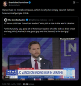 slantchev 06-07-2025 Vance has no moral compass, which is why he simply cannot fathom how normal people think. HD JD Vance criticizes American leaders who pick a side