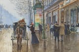Jean Béraud (St. Petersburg, Russian Empire 1849-1936 Paris, French Republic) Scène de rue Parisienne - Huile sur panneau c.1898