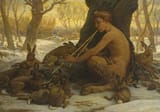 Elihu Vedder (New York City, New York, U.S.A. 1836-1923 Rome, Kingdom of Italy) Young Marsyas Enchanting the Hares - Oil on canvas 1878