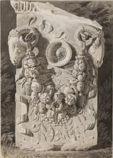French School (19th Century) A Roman Altar Decorated with Ram’s Head and a Garland - Pen and grey ink and grey wash, over an underdrawing in pencil-min