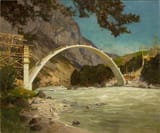 Erich Mercker (Zabern, Imperial Territory of Alsace-Lorraine, German Reich 1891-1973 München, Free State of Bavaria, Federal Republic of Germany) Inntalbrücke (Construction of the Inn Valley Bridge) - Oil on Canvas 1940-min