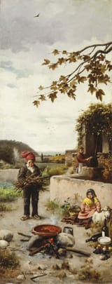 Miquel Carbonell i Selva (Molins de Rei, Pr. of Barcelona 1854-1896 Barcelona) Dinner on the field - oil on canvas c.1883-85