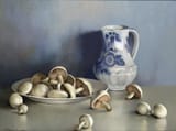Firmin Baes (Saint-Josse-ten-Noode, Brabant, Kingdom of Belgium 1874-1943 Ixelles, Military Administration in Belgium and Northern France, German Reich) Still life with mushrooms and a pitcher - Pastel on canvas 1930s