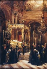 Ramon Padró i Pedret (Barcelona 1848-1915 Madrid) Exposition of the corpse of queen Mercedes in the Hall of Columns of the Royal Palace in Madrid - oil on canvas 1878 [wife of Alphonse XII, she died on 25 June 1878]