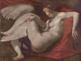 Michelangelo Buonarroti (Caprese 1475-1564 Rome) Leda and the swan - tempera 1530 [16th c. oil on canvas anonymous copy]