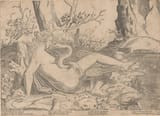 Michelangelo Buonarroti (Caprese 1475-1564 Rome) Leda and the swan - tempera 1530 [c.1530 chalk on paper Italian anonymous copy]