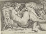 Michelangelo Buonarroti (Caprese 1475-1564 Rome) Leda and the swan - tempera 1530 [c.1544-45 engraving copy by Cornelis Bos]