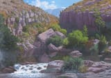 Jan Ernst Abraham Volschenk (Riversdale, Cape Colony, British Empire 1853-1936 Riversdale, Province of the Cape of Good Hope, Union of South Africa) The Counente River Gorge, Riversdale, South Africa - Oil on canvas 1926