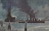 Harry Heusser (1886-1943) SMS Novara and Scharfschütze in the Porto Corsini Channel shelling the Italian beach batteries - on cardboard 1915 [24 May 1915; copy by C. Angerer &amp; Göschl]