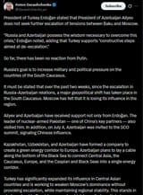 President of Turkey Erdoğan stated that President of Azerbaijan Aliyev does not seek further escalation of tensions between Baku and Moscow. 06-07-2025 P1