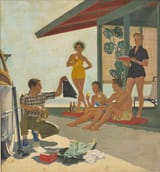 John Philip Falter (Plattsmouth, Nebraska, U.S.A. 1910-1982 Philadelphia, Pennsylvania, U.S.A.) First Weekend at the Cottage - Oil on canvas 1954-min