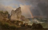Unknown Artist (German, 19th Century) Sturm mit doppeltem Regenbogen an der neapolitanischen Küste (Storm with a double rainbow on the Neapolitan coast) - Öl auf Leinwand c.1840-min