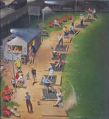 John Philip Falter (Plattsmouth, Nebraska, U.S.A. 1910-1982 Philadelphia, Pennsylvania, U.S.A.) Golf Driving Range - Oil on canvas 1952