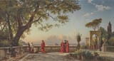 Hermann David Salomon Corrodi (Frascati, Comarca of Roma, State of the Church 1844-1905 Rome, Kingdom of Italy) Pope Leo XIII with cardinals on a terrace above Rome - Oil on canvas