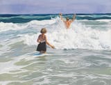 John Philip Falter (Plattsmouth, Nebraska, U.S.A. 1910-1982 Philadelphia, Pennsylvania, U.S.A.) Bathers, Ogunquit, Maine - Oil on canvas 1947