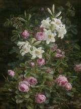 Anthonie Eleonore &#039;&#039;Anthonore&#039;&#039; Christensen (København, Kingdom of Denmark 1849-1926 Usserød, Københavns Amt, Kingdom of Denmark) Still Life with Roses and Lilies - Oil on canvas 1887-min