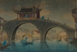 Elizabeth Keith (Aberdeenshire, Scotland, U.K. 1887-1956 London, England, U.K.) Bridge in Soochow - Color woodblock print 1924-min
