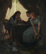 Norman Percevel Rockwell (New York City, New York, U.S.A. 1894-1978 Stockbridge, Massachusetts, U.S.A.) &#039;&#039;A Light Haired Woman Will Cross Your Path&#039;&#039;, Fortune Teller with Young Couple - Oil on canvas