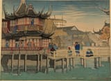 Elizabeth Keith (Aberdeenshire, Scotland, U.K. 1887-1956 London, England, U.K.) Tea House, Native City, Shanghai - Color woodblock print 1924