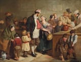 George Elgar Hicks (Lymington, Hampshire, England, U.K. 1824-1914 Odiham, Hampshire, England, U.K.) The Parish Soup Kitchen - Oil on canvas 1851