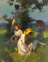 Lajos Jámbor (Nagyvárad, Bihar County, Kingdom of Hungary, A.H.M. 1884-1954 New York City, New York, U.S.A.) The Picnic - Oil on canvas