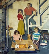 John Philip Falter (Plattsmouth, Nebraska, U.S.A. 1910-1982 Philadelphia, Pennsylvania, U.S.A.) New Litter of Kittens - Oil on canvas 1954