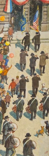 John Philip Falter (Plattsmouth, Nebraska, U.S.A. 1910-1982 Philadelphia, Pennsylvania, U.S.A.) Grand Army of the Republic Marching Band, JF1 Fifes &amp; Drums Grand Old Men - Gouache on board