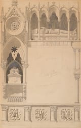 Eugène Emmanuel Viollet-le-Duc (Paris, French Empire 1814-1879 Lausanne, Canton of Vaud, Swiss Confederation) Studies of a Gothic Monument in Picardy, with the Tomb of a Knight - Pencil and two shades of grey wash