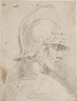 Donato Creti (Cremona, County of Cremona, Duchy of Milan, Spanish Empire 1671-1749 Bologna, Legation of Bologna, State of the Church) The Head of a Warrior in a Helmet - Black chalk on paper