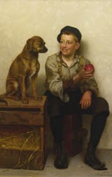 John George Brown (Durham, County Durham, England, U.K. 1831-1913 New York City, New York, U.S.A.) Teasing the Pup - Oil on canvas 1900