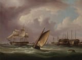 James Edward Buttersworth (London, England, U.K. 1817-1894 West Hoboken, New Jersey, U.S.A.) American Frigate and English Prison Hulks - Oil on canvas c.1871