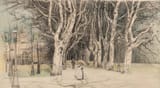 Emilie Mediz-Pelikan (Vöcklabruck, Upper Austria, Empire of Austria 1861-1908 Dresden, Kingdom of Saxony, German Reich) Park Landscape, Dresden - Pencil, black chalk and pastel, with touches of white heightening 1896-min