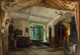 Leopold Rothaug (Vienna, A.H.M. 1868-1959 Vienna, Republic of Austria) Bühnenentwurf für das Interieur des Agathenzimmers für die Oper Freischütz (Stage design for the interior of the Agathe Room for the opera Freischütz) - Öl auf Malkarton-min