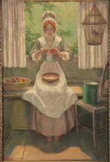E. Ward (19th-20th Century) woman peeling apples - Oil on canvas