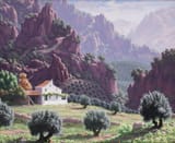 Manuel Alamo (Spanish, 20th century) Landscape with a house in the mountains - Oil on canvas