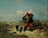Eduard Hildebrandt (Danzig, Province of West Prussia, Kingdom of Prussia, German Confederation 1818-1868 Berlin, Kingdom of Prussia, German Confederation) Zwei Kinder mit Hund in einer Küstenlandschaft - Öl auf Leinwand 1845