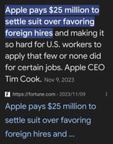 Apple hiring Pajeets 25 mil lawsuit