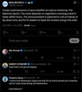 Trump could announce a Gaza ceasefire as early as tomorrow, The National reports. The move depends on negotiators reaching a deal in Qatar 06-07-2025