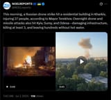 This morning, a Russian drone strike hit a residential building in Kharkiv, injuring 27 people, according to Mayor Terekhov. 07-07-2025