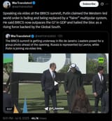 Speaking via video at the BRICS summit, Putin claimed the Western-led world order is fading and being replaced by a &#039;fairer&#039; multipolar system 06-07-2025